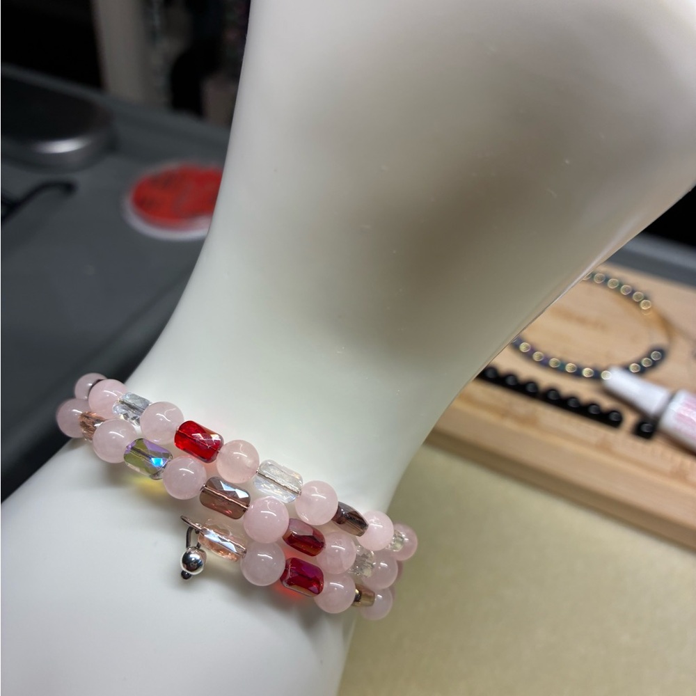 Elegant Pink and Red Beaded Bracelet-wire wrap